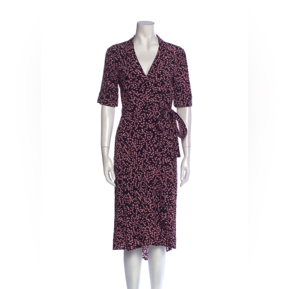 GANNI black and pink floral wrap midi dress one size fits all